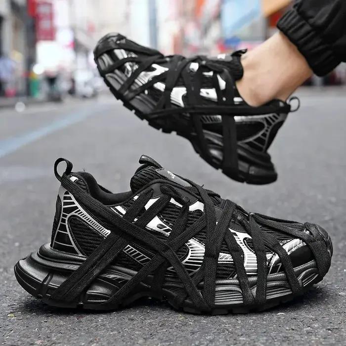 Baskets de rue à lacets pour hommes, Niche d'épissure épaisse, chaussures de sport de couleurs mélan
