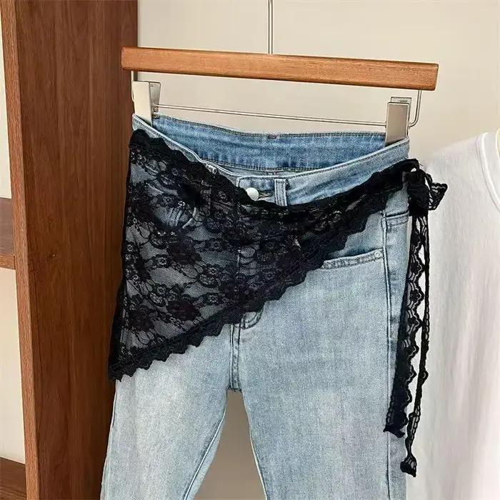 Jupe courte Triangle en dentelle pour femmes, demi-jupe empilée de Style coréen, petit tablier, ride