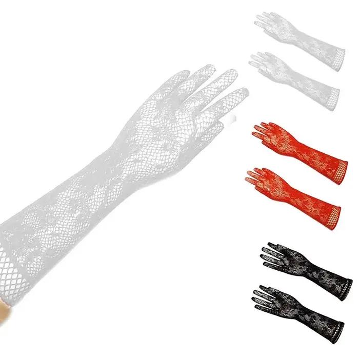 Gants en dentelle à manches longues pour femmes, maille transparente, élastique floral, gants de mar