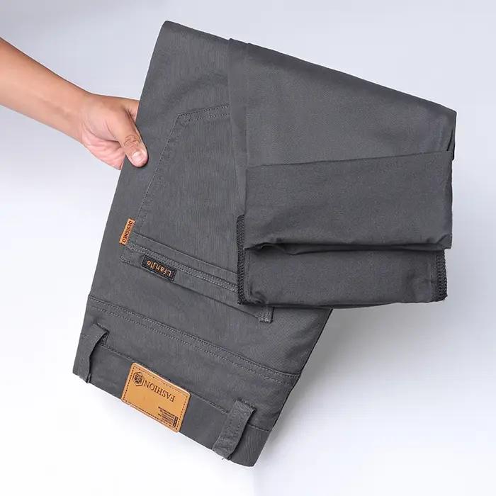 Hommes de haute qualité pur coton classique couleur unie pantalons décontractés affaires Stretch min