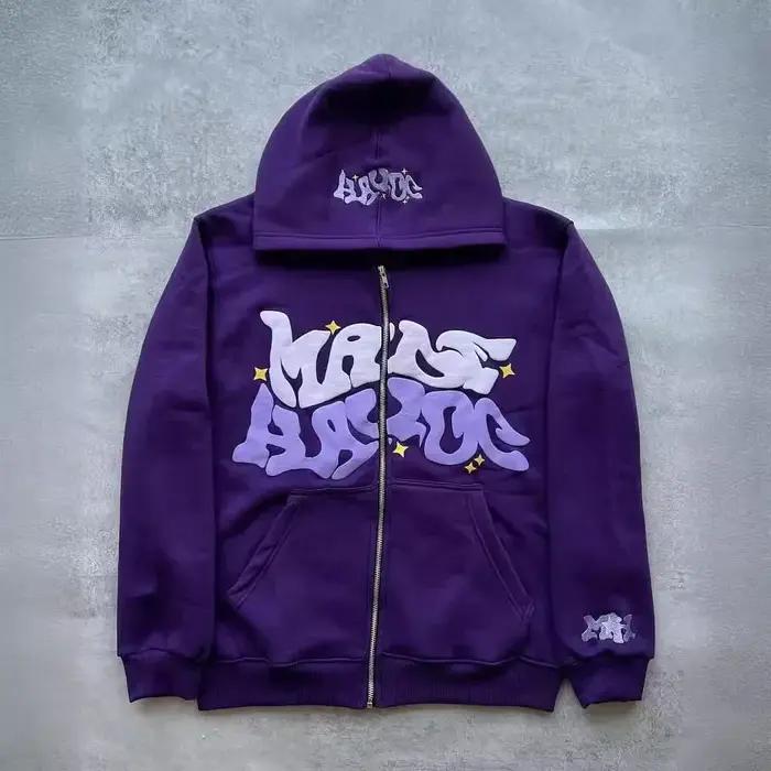 Sweat-shirt à capuche imprimé avec lettres américaines rétro pour homme, cardigan ouvert unisexe pou