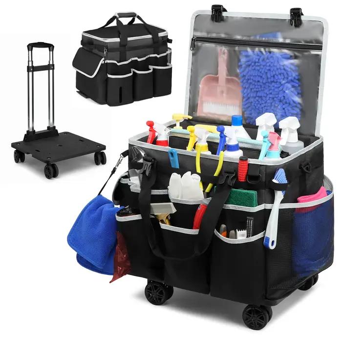 Sac de caddie de nettoyage roulant, sac à outils, sac de rangement d'outils de nettoyage, grand sac