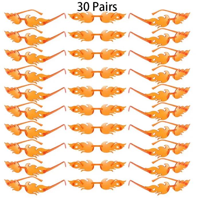 30 paires de lunettes de soleil sans monture en forme de flamme, couleur bonbon, décor de vacances à