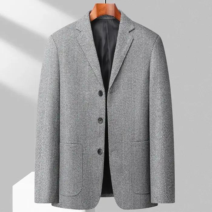 Blazer en laine pour homme, motif chevrons, veste de costume décontractée et élégante, confortable e