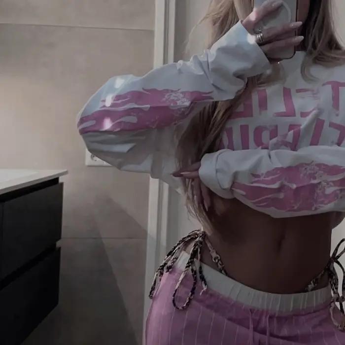 Y2K Harajuku rétro Niche à manches longues imprimé lettre flamme hauts nouvelle mode décontracté con