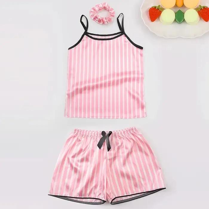 Ensemble pyjama rayé en soie pour enfants, 7 pièces, vêtements de maison, tenue de nuit confortable