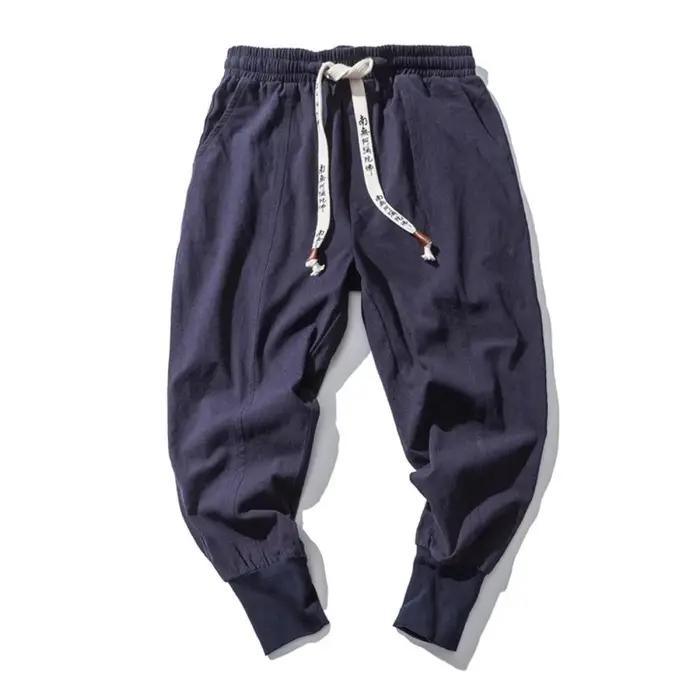 Coton lin sarouel hommes Streetwear Joggers nouveau Baggy goutte-entrejambe pantalon pantalon décont