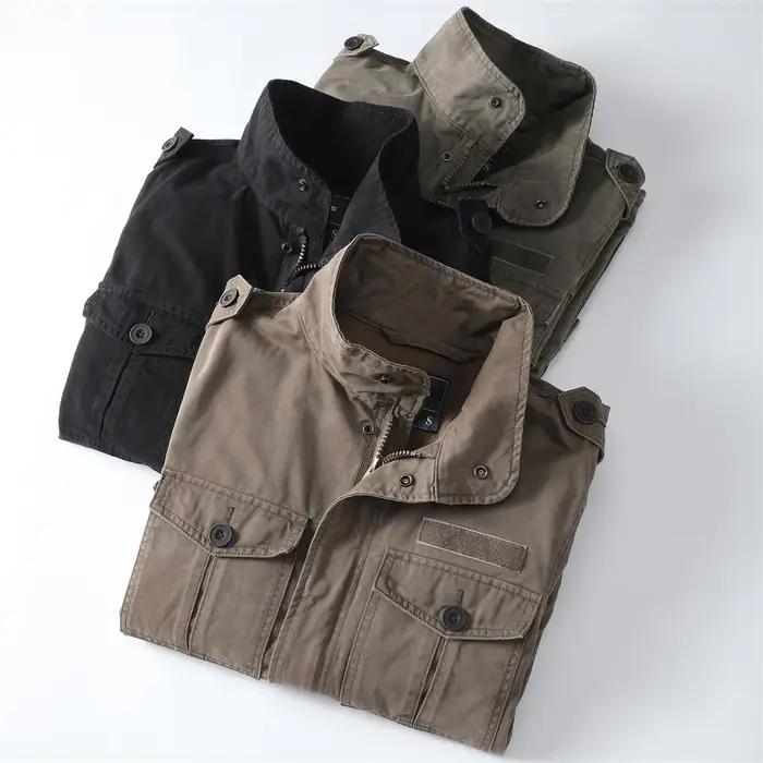 Vestes décontractées de printemps pour hommes, Style rétro américain, en coton épais, multi-poches,