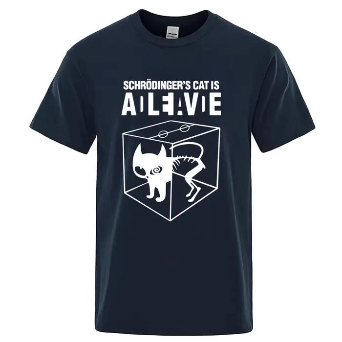 T-shirt homme Top qualité coton Schrodinger chat imprimé été à manches courtes hommes T-shirt décont