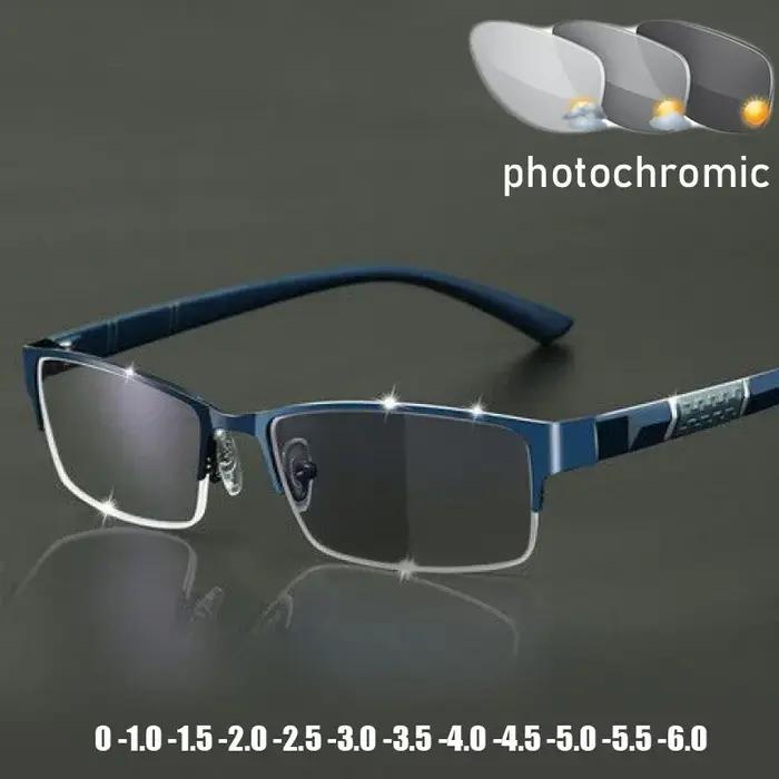 Lunettes de myopie photochromiques unisexes pour hommes d'affaires, demi-monture carrée, lunettes de