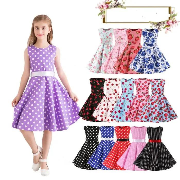 Robe princesse d'été en coton pour filles, balançoire des années 50, Vintage, à pois, fête d'anniver