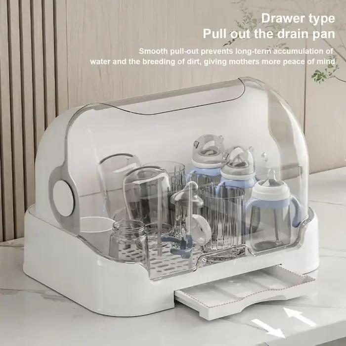 Support de séchage de bouteilles pour bébés, stockage de bouteilles anti-poussière avec plateau d'ég