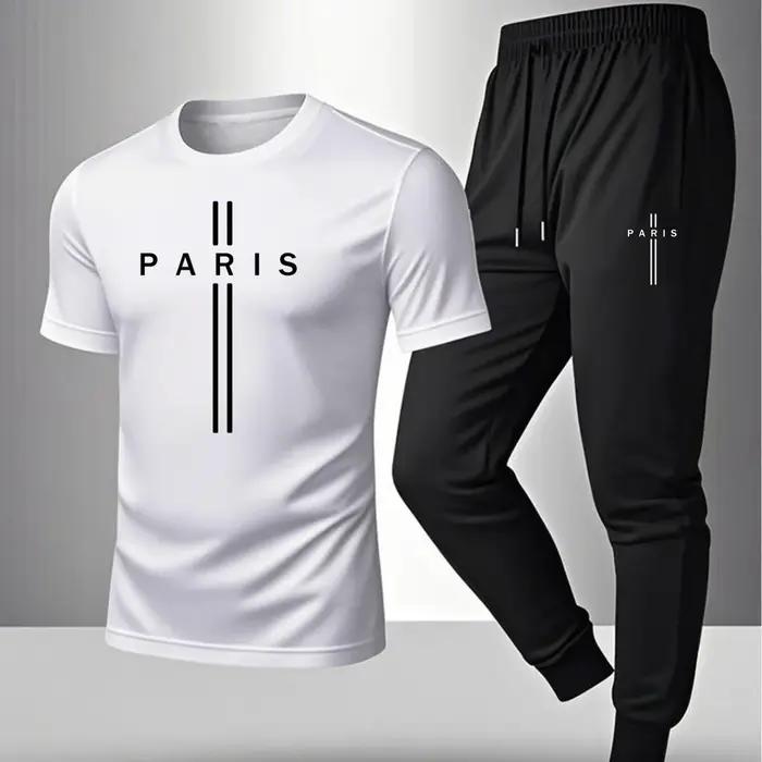 Ensemble t-shirt à manches courtes et pantalon décontracté d'été pour homme, imprimé Paris, ensemble
