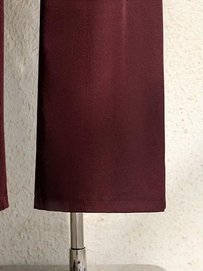 Costume bordeaux pour femmes, pantalon de bureau élégant, taille haute, jambes larges, à la mode, av