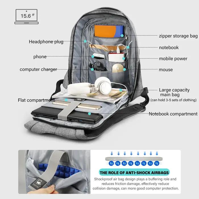Tigernu hommes Anti-vol sac à dos 15.6 pouces sac à dos pour ordinateur portable sacs avec Port USB