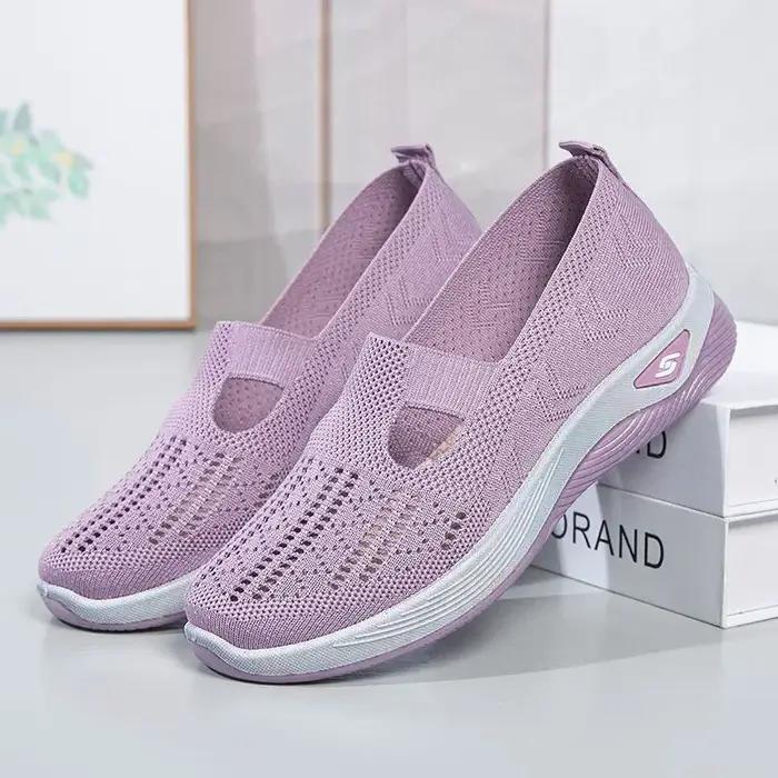 Chaussures d'été en maille respirante pour femmes, baskets légères à plateforme plate, décontractées