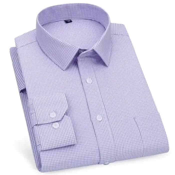 Chemises décontractées pour hommes, violet bleu, coton, coupe classique, manches longues, à carreaux