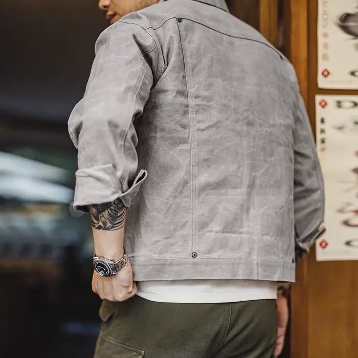 Maden – veste cirée à l'huile Vintage pour hommes, manteau de chasse imperméable en V, Double plis,
