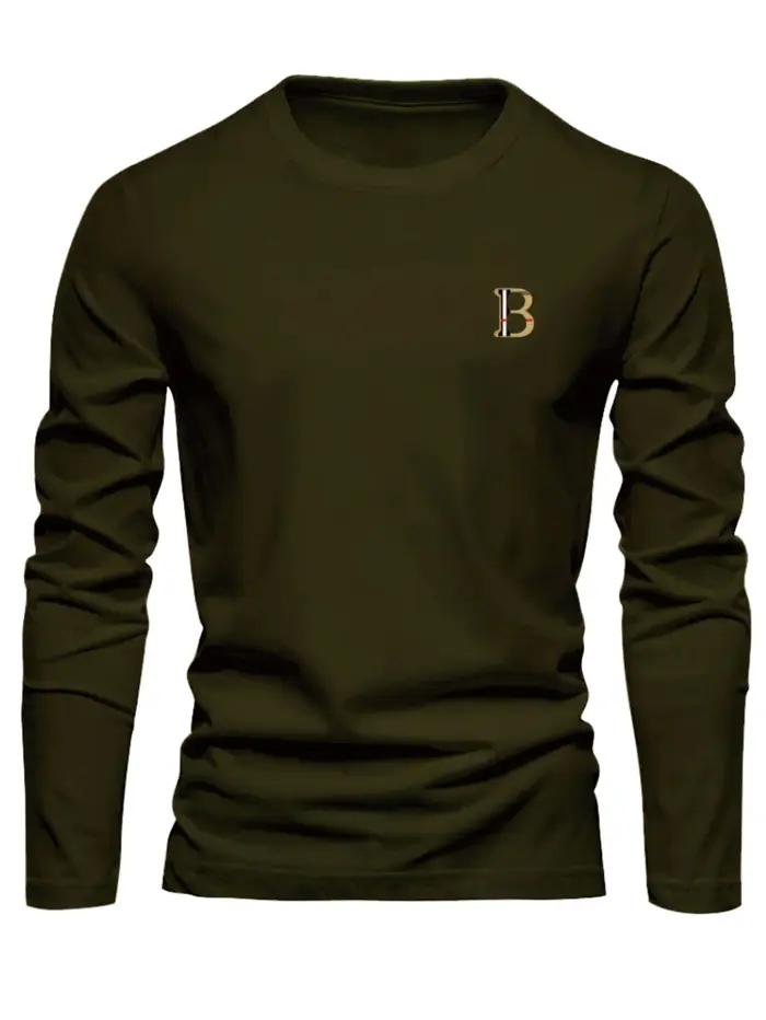 T-shirt à manches longues pour homme, 100% coton pur, ample et tendance, imprimé avec un motif de le