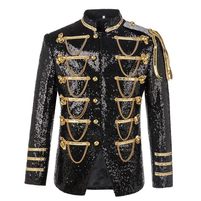 Veste de scène uniforme à paillettes pour hommes, costume MJ, blazer masculin, noir, rouge, bleu, ar