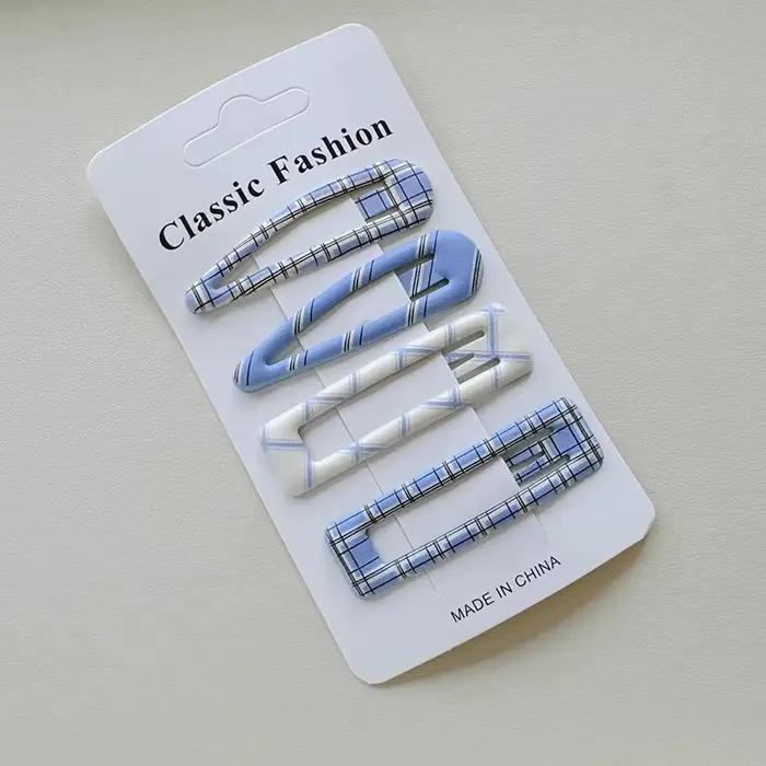 Épingle à cheveux BB à carreaux, 4 pièces, Clips latéraux pour filles et femmes, accessoires pour ch