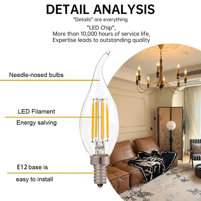 E12 E14 LED lustre ampoule 60W équivalent rétro candélabre ampoules 6000K 2700K blanc chaud 480LM la