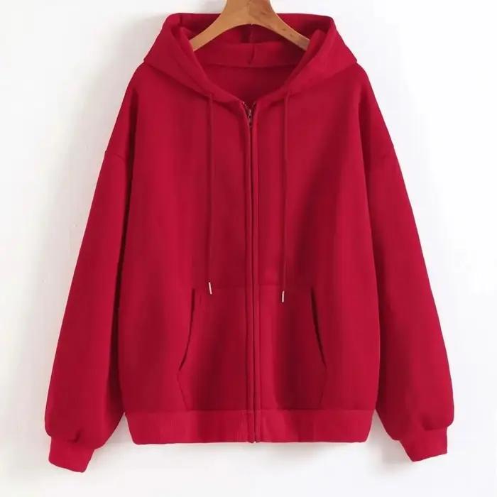 Surdimensionné sweat à capuche pour femme décontracté solide fermeture éclair sweat à capuche Haraju