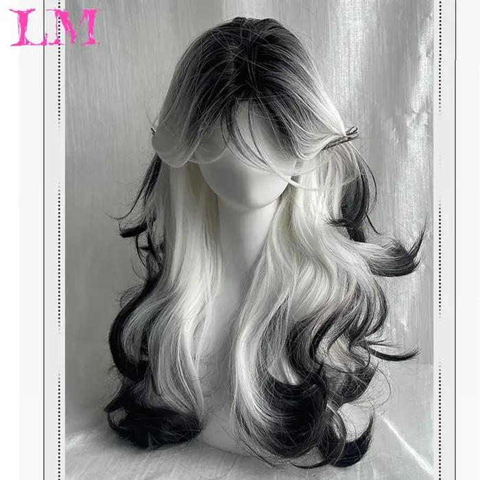 LM-Perruque Lolita Synthétique Longue et Droite avec Frange pour Fille, Mignonne Ombre, Rose, Blonde