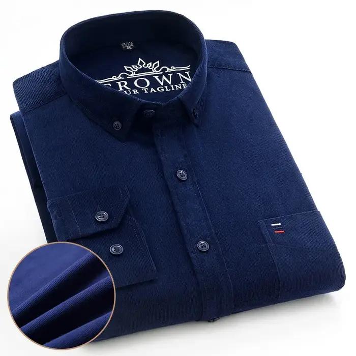 Chemise en velours côtelé pour hommes, grande taille 6XL 7XL, manches longues, basique, décontractée