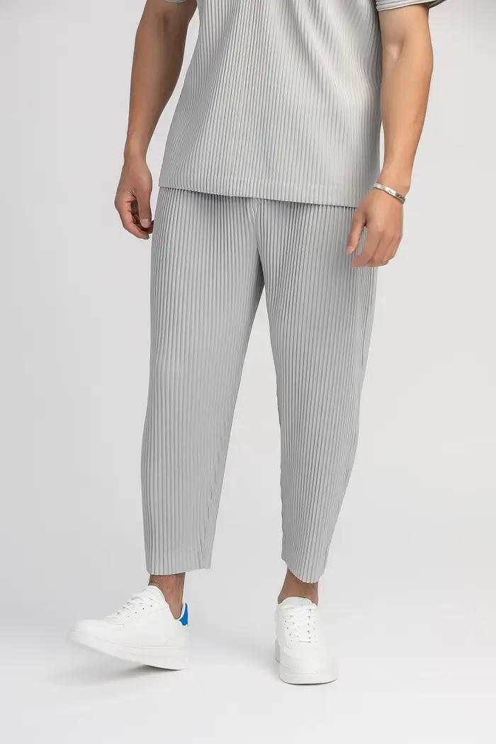 Miyake plissé pantalon droit hommes vêtements noir crayon pantacourt vêtements de rue hommes Style j