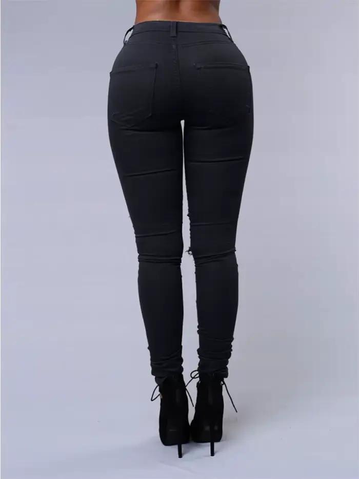 Jean polyvalent de couleur unie pour femmes, pantalon crayon ajouré européen et américain, coupe cin
