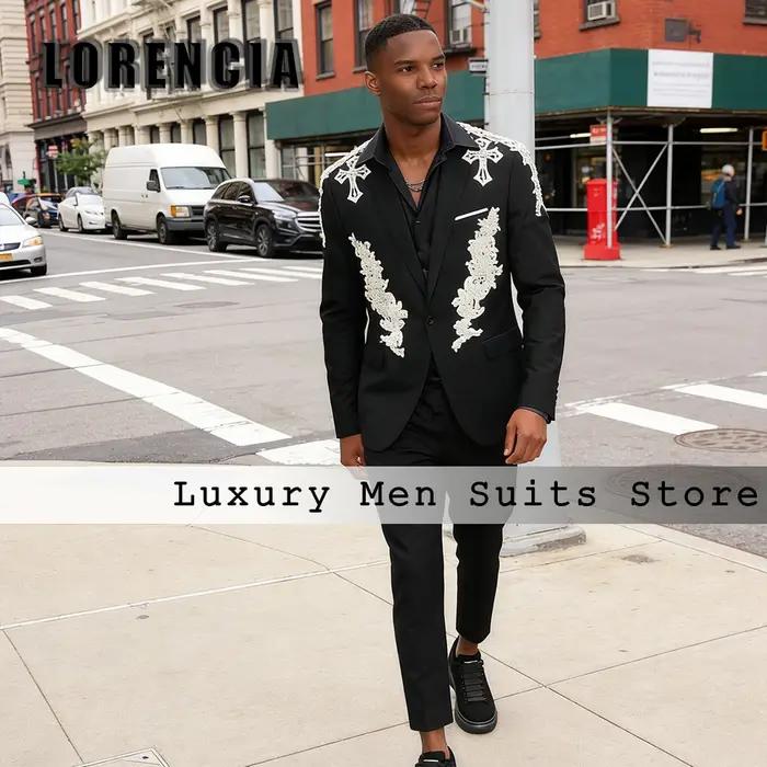 Costumes masculins uniques avec appliques, 2 pièces, à simple boutonnage, pour mariage, tenues de ma