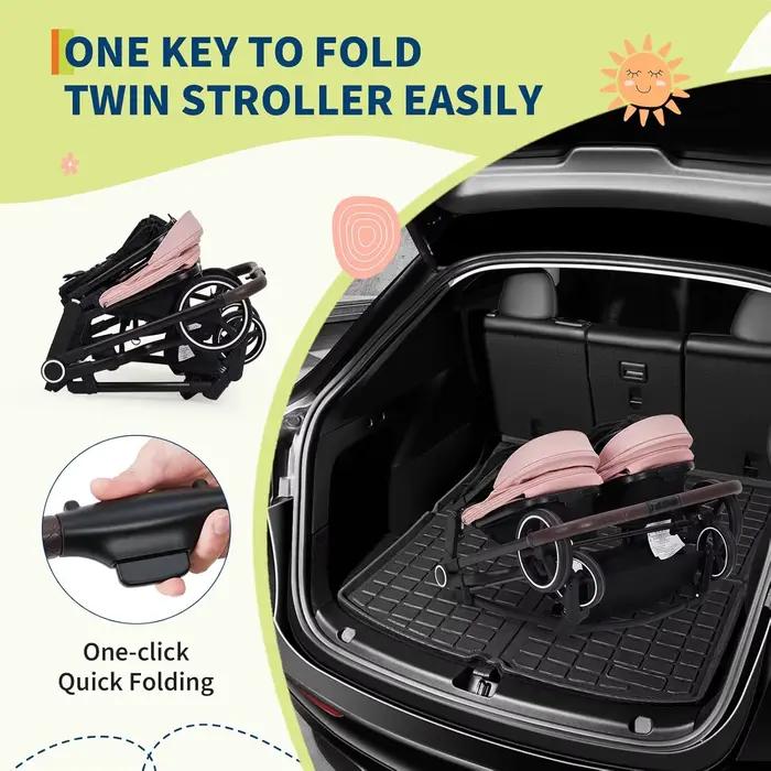 Poussette double côte à côte pour jumeaux, poussette de voyage légère et compacte pliable avec siège