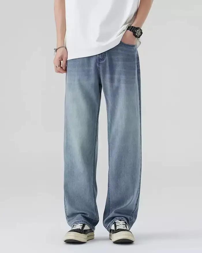 Pantalon en jean pour hommes Vintage lavage jambe large jean ample décontracté droit Style américain