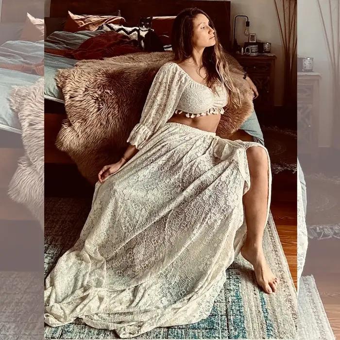ALTERPhotography-Robe fendue sexy en dentelle creuse pour femme enceinte, ensemble de 2 pièces, robe