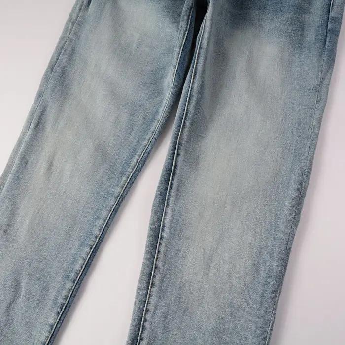 Jean classique en Denim extensible bleu clair pour hommes, Streetwear Vintage déchiré en coton, pant