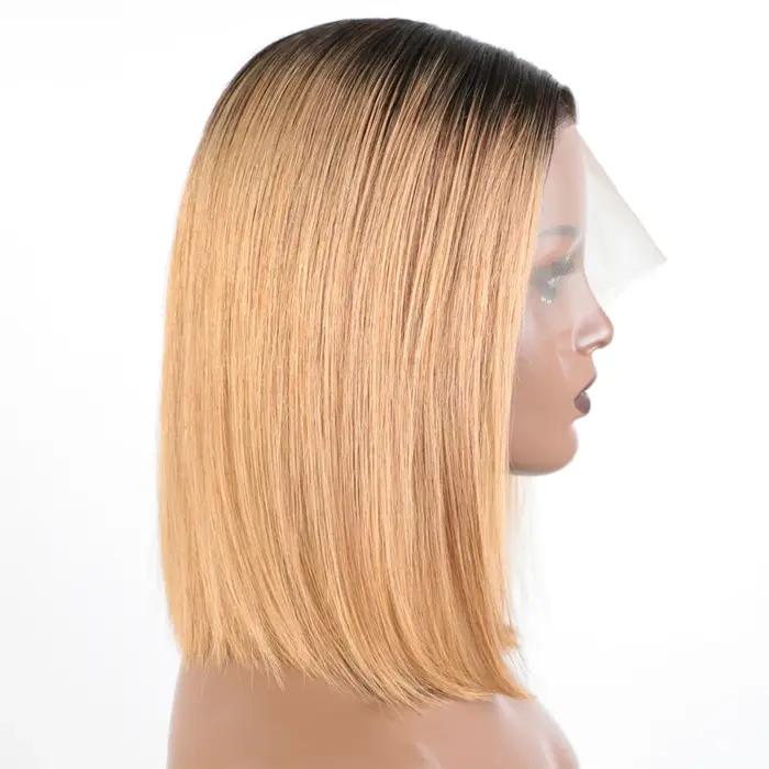 Lekker Ombre Blonde courte droite Bob 13x1 T dentelle avant 100% perruques de cheveux humains pour l