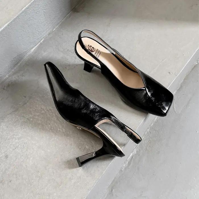 QUTAA 2026 Nouveauté Mode Escarpins Femme en Cuir Véritable Talons Hauts Bout Carré Sexy Rétro Sling