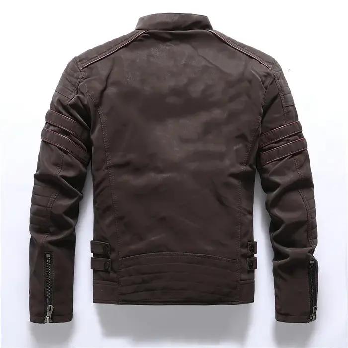 Vintage polaire veste en cuir hiver hommes marque moto PU chaud multi-poches en cuir manteau mâle fe