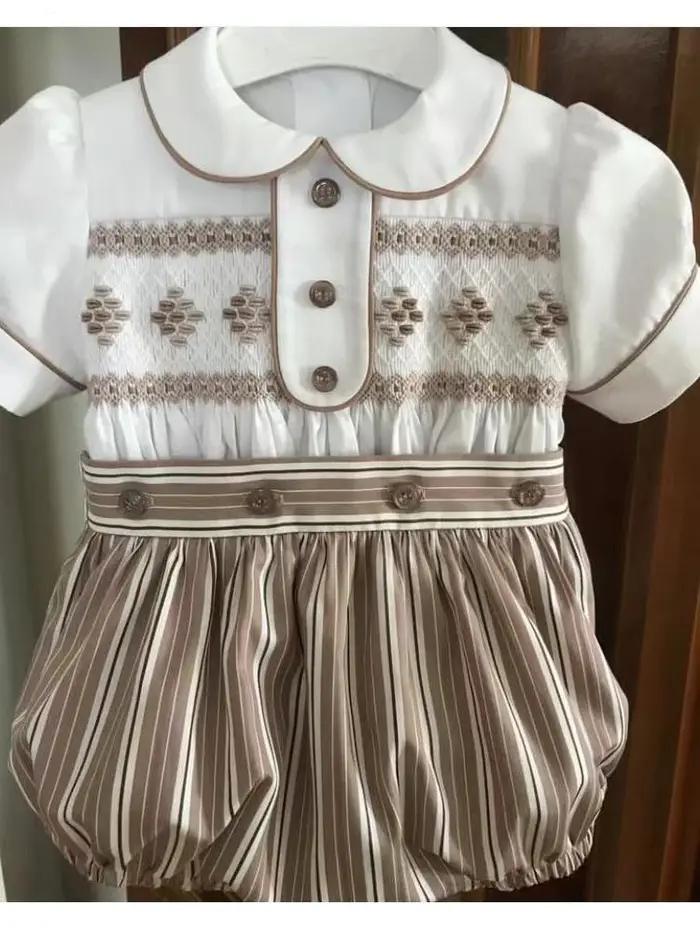 Tenue smockée grise d'été pour garçon de 0 à 6 ans, costume pour fête d'anniversaire, photographie A