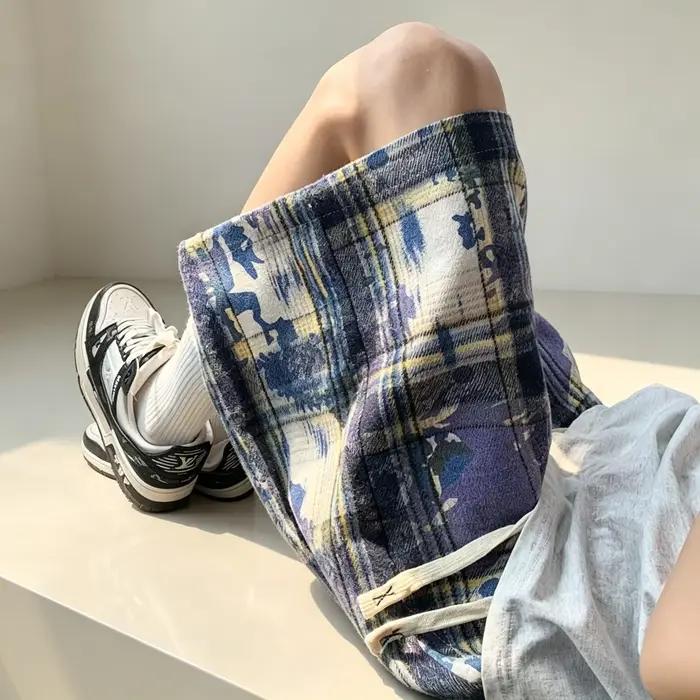 Short à carreaux vert Tie-dye pour hommes
