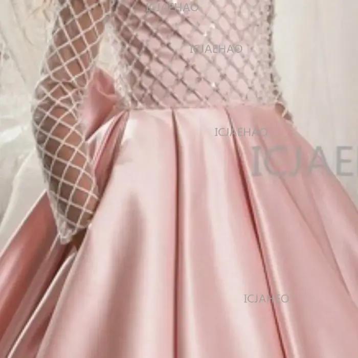 Robe de princesse pour filles 2026, style mode, en dentelle et satin, avec nœud et petit traîneau, p