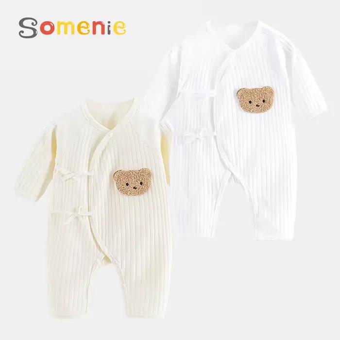 Somenie Combinaison tricotée pour bébé, 100% coton, manches longues, tenue une pièce pour garçons et