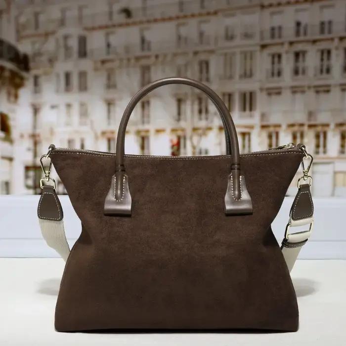 Sac fourre-tout tendance en cuir véritable 2026 pour femme, grande capacité, couleur unie, style vin