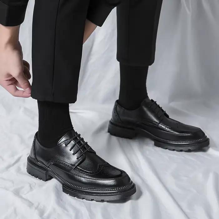 Chaussures en cuir à lacets pour jeunes hommes, chaussures d'affaires formelles, chaussures de maria