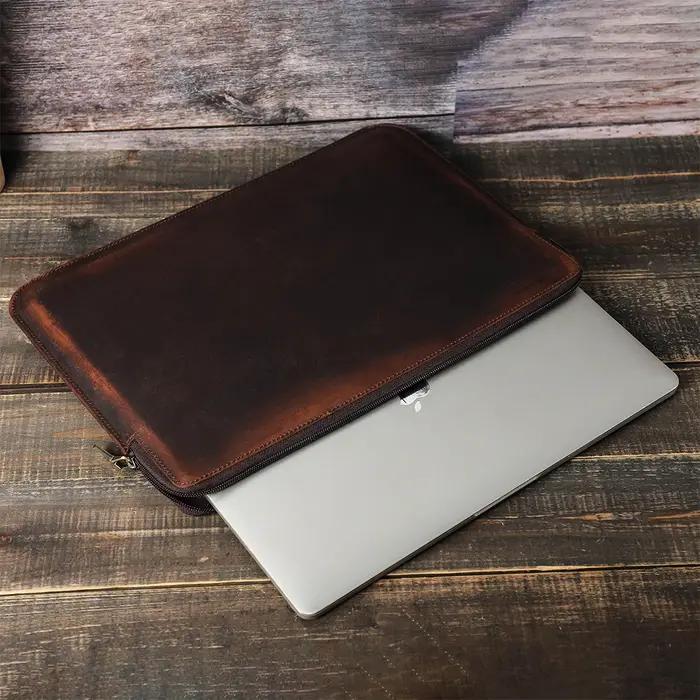 Étui Bombe pour Ordinateur Portable pour Homme, en Cuir de Vache, pour Macbook Air Pro 13 14 15 Pouc