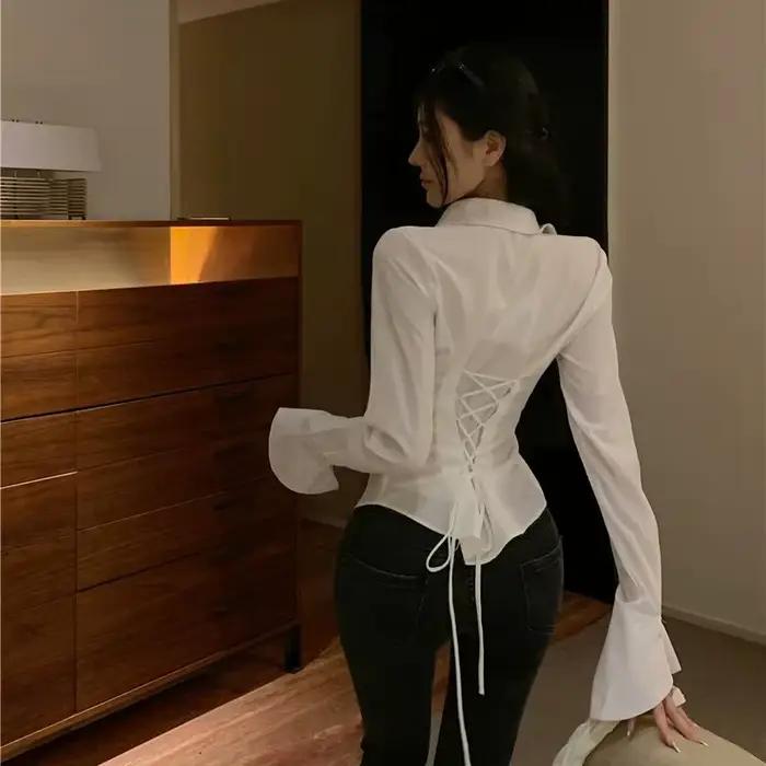 Mode femmes chemises de pansement coréen tout Match Streetwear femme mince Blouse printemps décontra