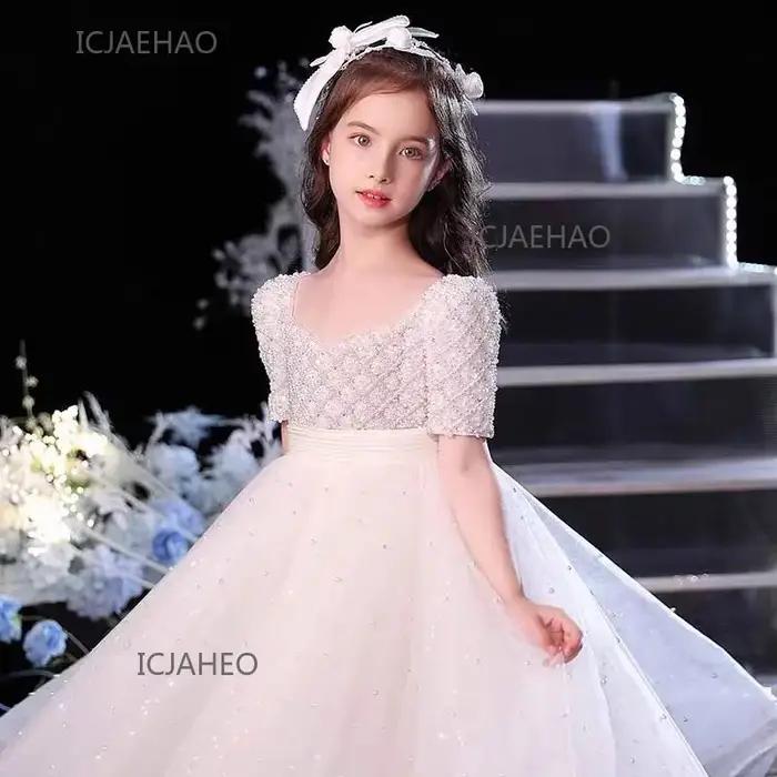 Robe de Soirée Florale et Perles pour Enfants 2026 – Tenue de Princesse pour Anniversaire, Demoisell