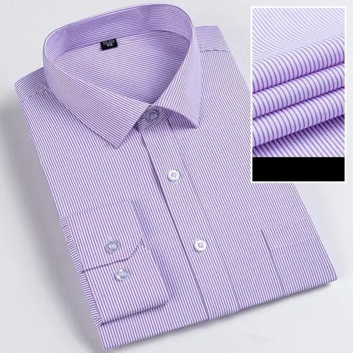 Chemise Formelle Homme Manches Longues Couleur Unie Rayée Mode Business Poche Blanche Chemise Social