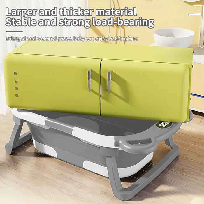 Baignoire pliable pour bébé avec thermomètre, tapis de bain antidérapant, Support de coussin, baigno